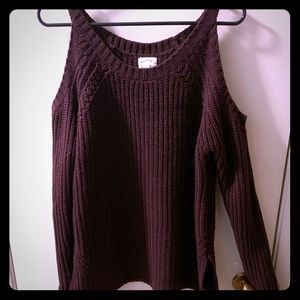 Burgundy cut out shoulder Sweater